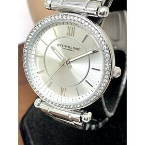 Stuhrling Women's Watch 3905 Aria Quartz Silver Dial Stainless Steel Gemmed 36mm